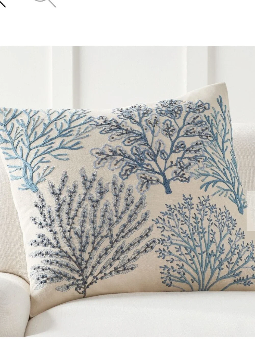 RARE Pottery Barn LAYERED CORAL EMBROIDERED PILLOW COVER 24X24 100% Cotton NWT